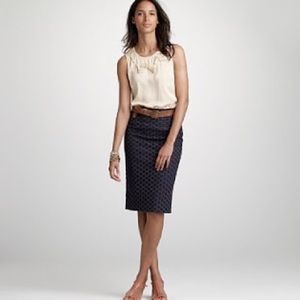 J. Crew NWT Eyelet Crochet Navy Dark Blue Pencil Shirt size 10